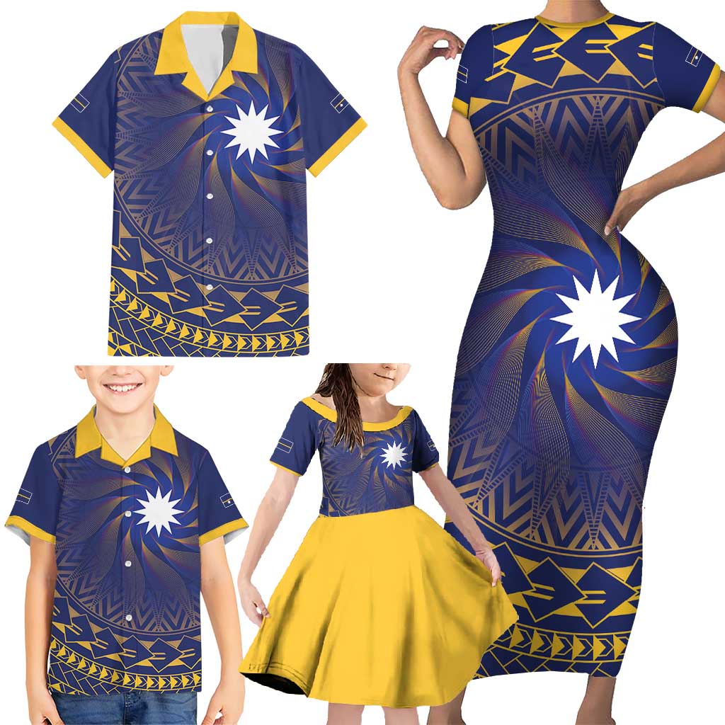Nauru Angam Day Family Matching Short Sleeve Bodycon Dress and Hawaiian Shirt Polynesian Tribal Pattern Unique Style LT05 - Polynesian Pride