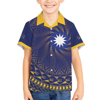 Nauru Angam Day Family Matching Short Sleeve Bodycon Dress and Hawaiian Shirt Polynesian Tribal Pattern Unique Style LT05 Son's Shirt Blue - Polynesian Pride