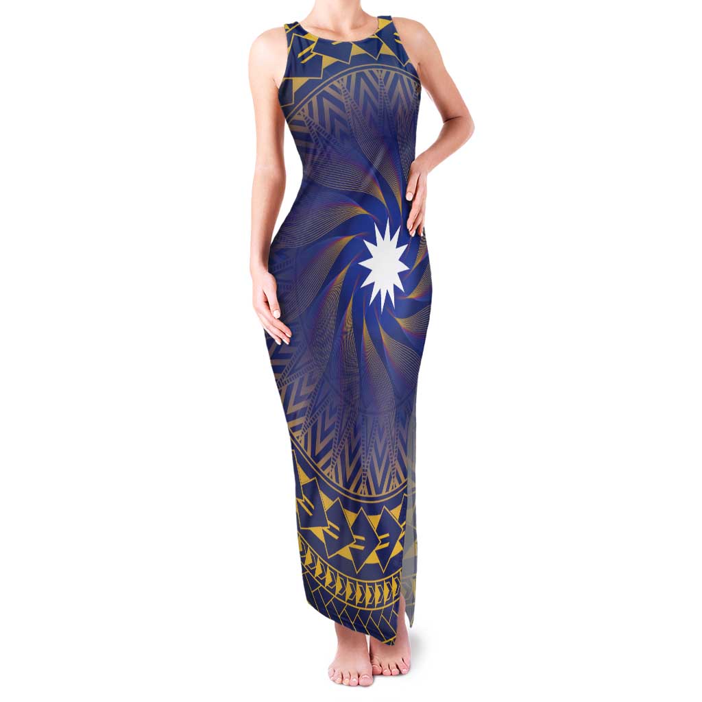 Nauru Angam Day Family Matching Tank Maxi Dress and Hawaiian Shirt Polynesian Tribal Pattern Unique Style LT05 Mom's Dress Blue - Polynesian Pride