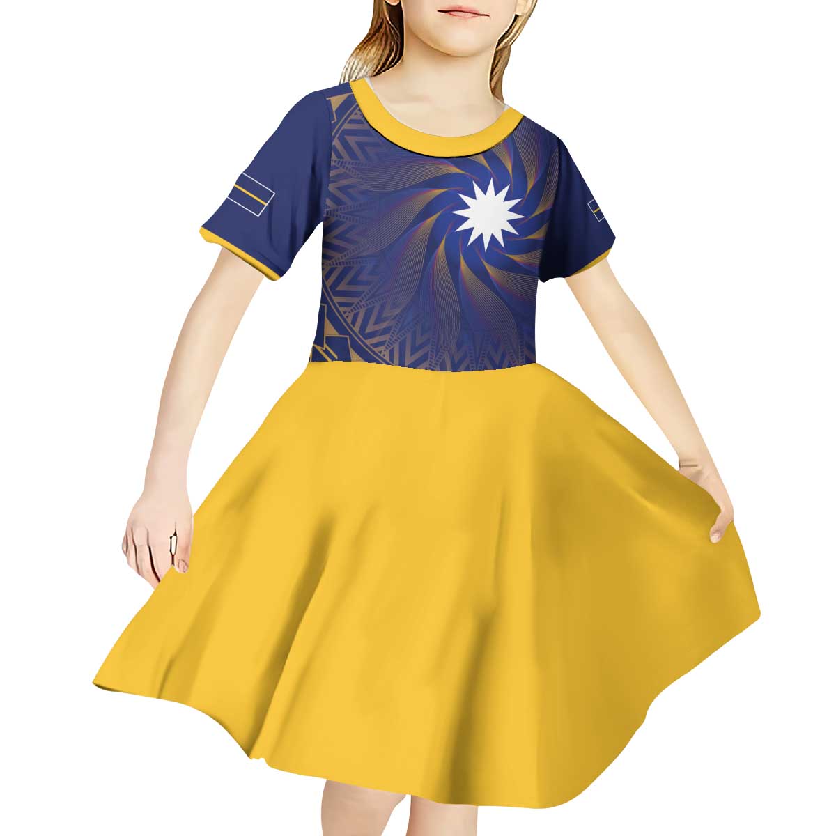 Nauru Angam Day Kid Short Sleeve Dress Polynesian Tribal Pattern Unique Style - Polynesian Pride