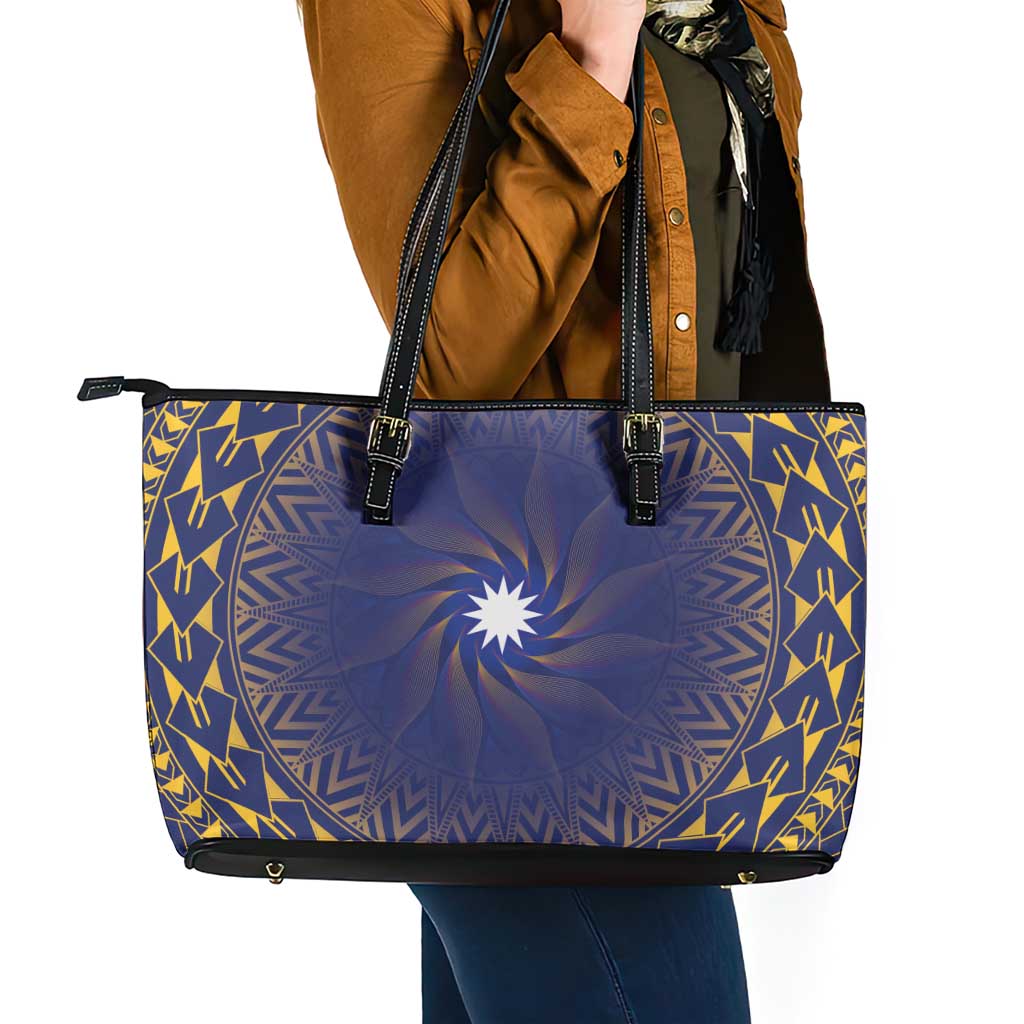 Nauru Angam Day Leather Tote Bag Polynesian Tribal Pattern Unique Style - Polynesian Pride