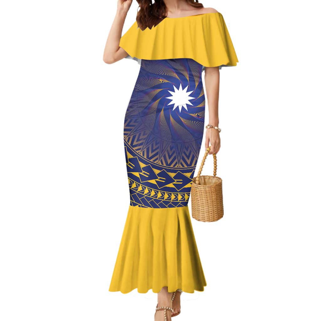 Nauru Angam Day Mermaid Dress Polynesian Tribal Pattern Unique Style LT05 Women Blue - Polynesian Pride