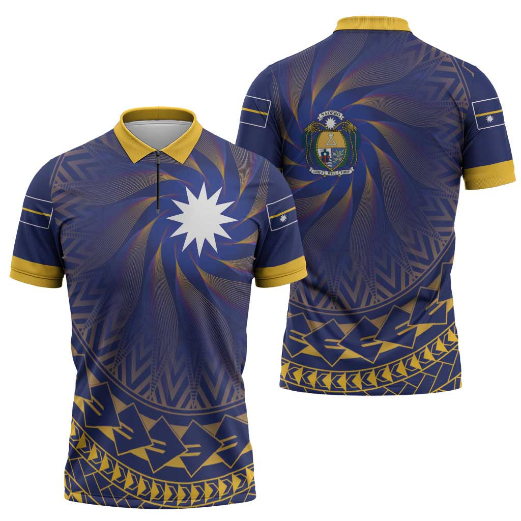 Nauru Angam Day Zipper Polo Shirt Polynesian Tribal Pattern Unique Style - Polynesian Pride