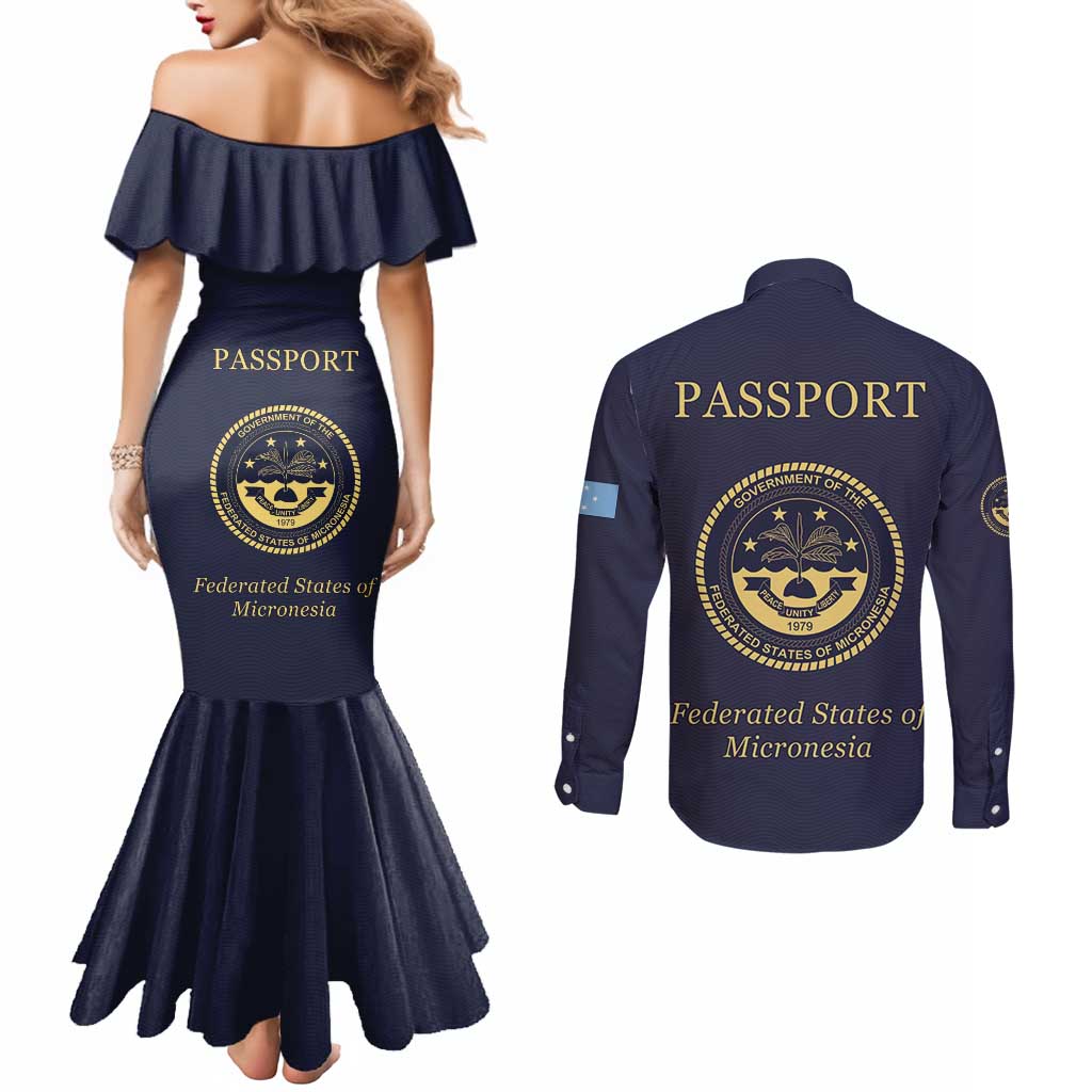 Personalised Federated States Of Micronesia Couples Matching Mermaid Dress and Long Sleeve Button Shirt FSM Passport LT05 - Polynesian Pride