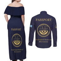 Personalised Federated States Of Micronesia Couples Matching Off Shoulder Maxi Dress and Long Sleeve Button Shirt FSM Passport LT05 - Polynesian Pride