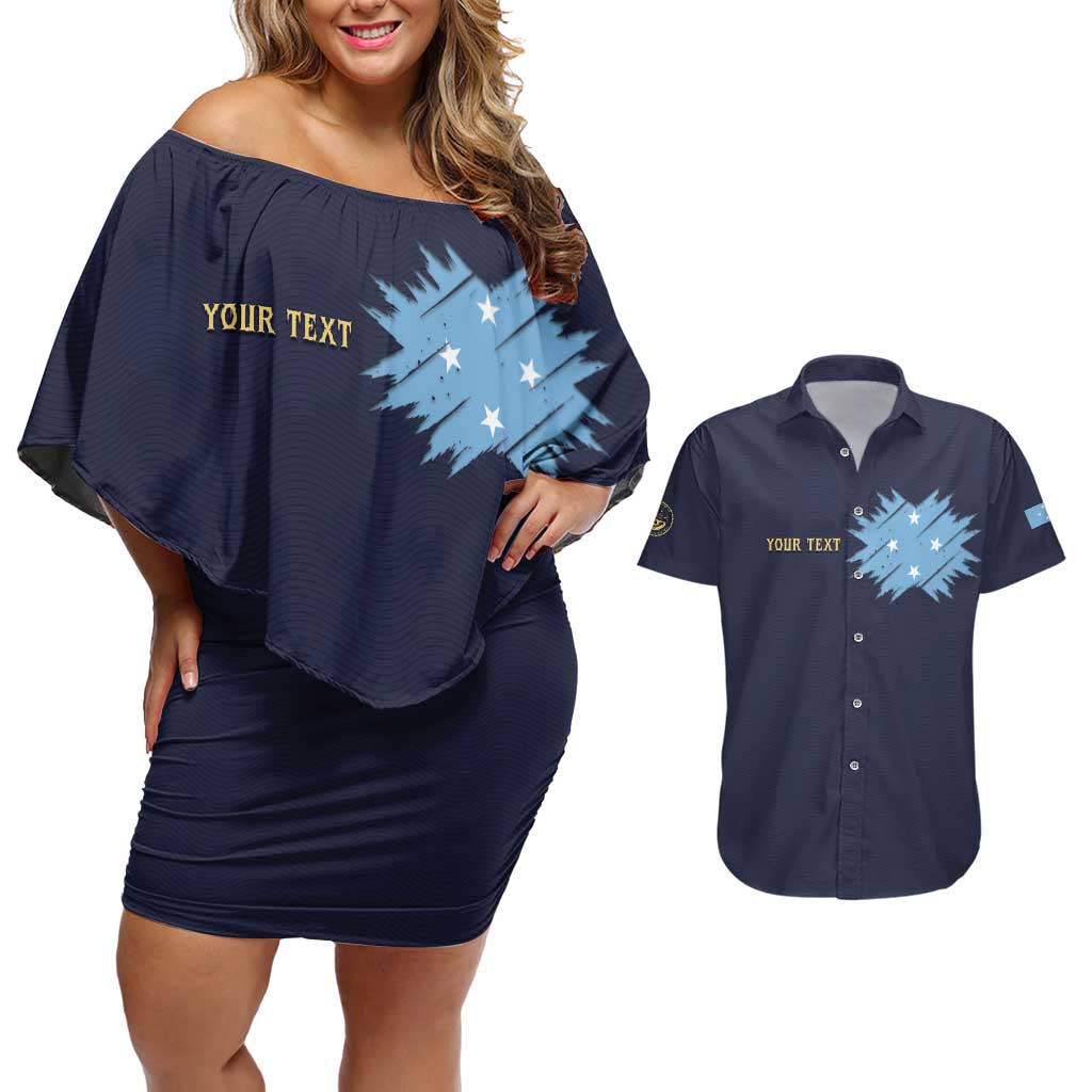 Personalised Federated States Of Micronesia Couples Matching Off Shoulder Short Dress and Hawaiian Shirt FSM Passport - Polynesian Pride
