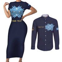 Personalised Federated States Of Micronesia Couples Matching Short Sleeve Bodycon Dress and Long Sleeve Button Shirt FSM Passport LT05 Navy - Polynesian Pride