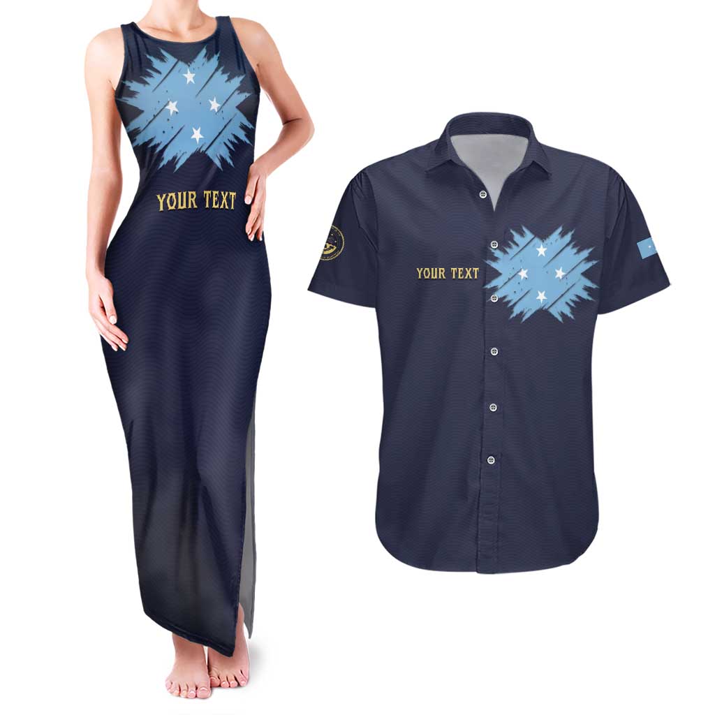 Personalised Federated States Of Micronesia Couples Matching Tank Maxi Dress and Hawaiian Shirt FSM Passport LT05 Navy - Polynesian Pride