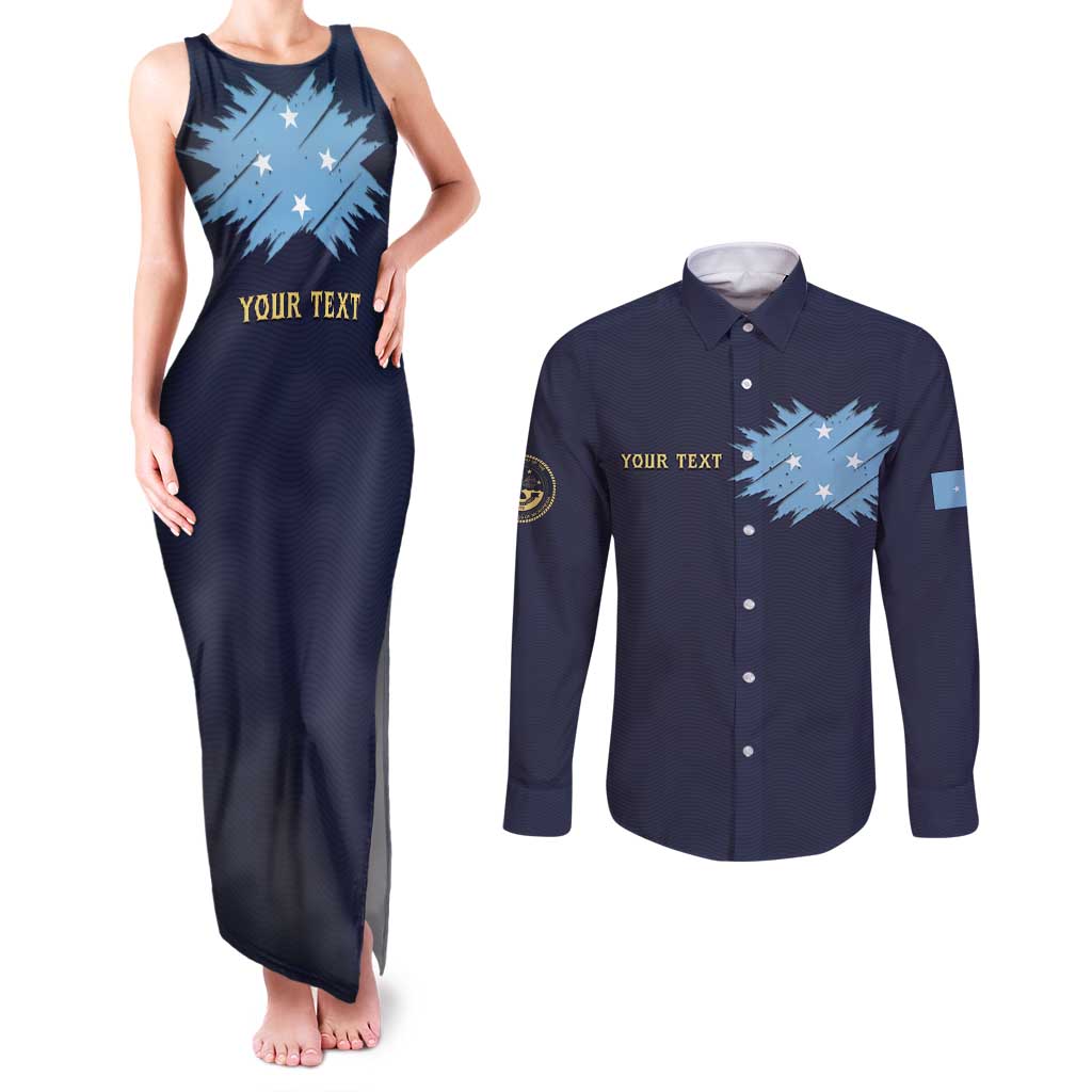 Personalised Federated States Of Micronesia Couples Matching Tank Maxi Dress and Long Sleeve Button Shirt FSM Passport - Polynesian Pride