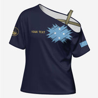 Personalised Federated States Of Micronesia Cross Shoulder Shirt FSM Passport LT05 Female Navy - Polynesian Pride