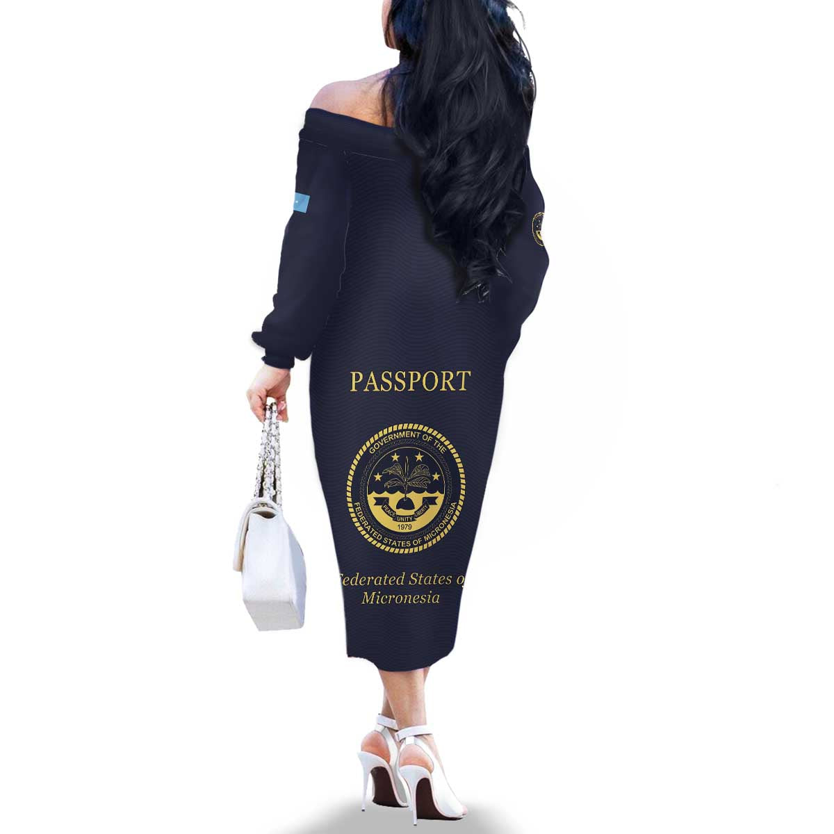 Personalised Federated States Of Micronesia Family Matching Off The Shoulder Long Sleeve Dress and Hawaiian Shirt FSM Passport LT05 - Polynesian Pride