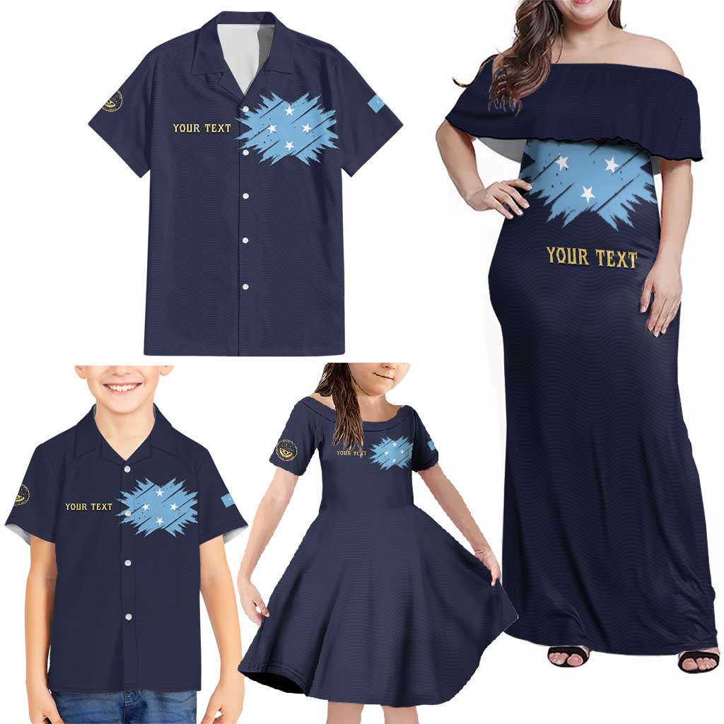 Personalised Federated States Of Micronesia Family Matching Off Shoulder Maxi Dress and Hawaiian Shirt FSM Passport LT05 - Polynesian Pride