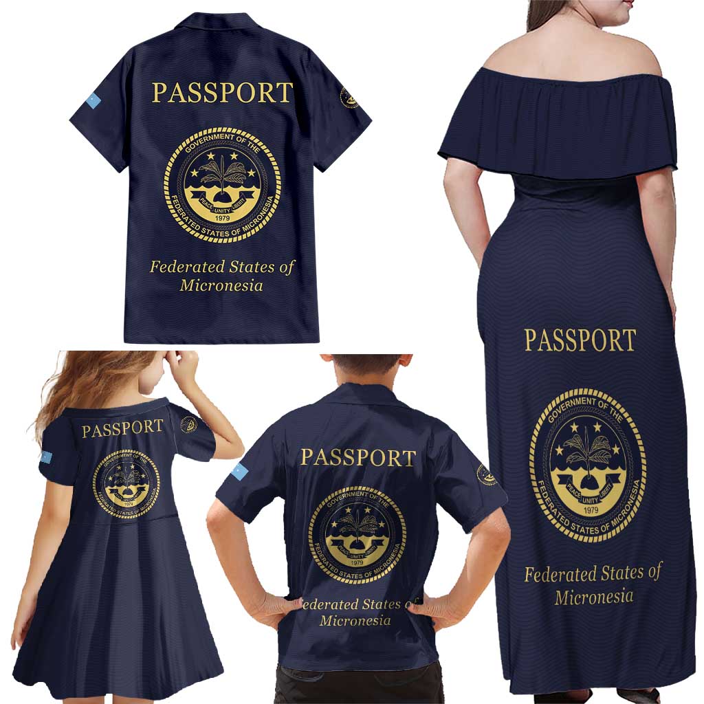 Personalised Federated States Of Micronesia Family Matching Off Shoulder Maxi Dress and Hawaiian Shirt FSM Passport LT05 - Polynesian Pride