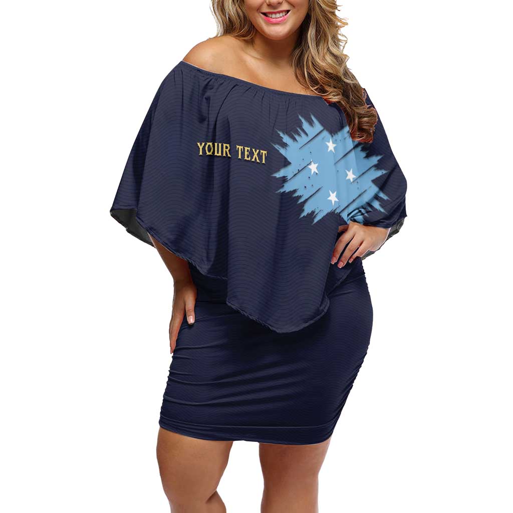 Personalised Federated States Of Micronesia Family Matching Off Shoulder Short Dress and Hawaiian Shirt FSM Passport LT05 Mom's Dress Navy - Polynesian Pride