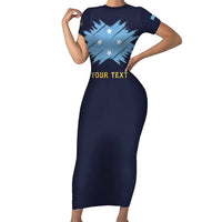 Personalised Federated States Of Micronesia Family Matching Short Sleeve Bodycon Dress and Hawaiian Shirt FSM Passport LT05 Mom's Dress Navy - Polynesian Pride