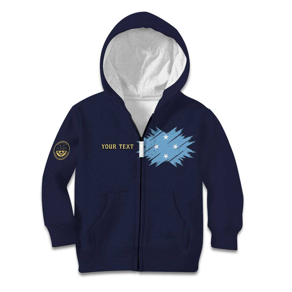 Personalised Federated States Of Micronesia Kid Hoodie FSM Passport LT05 Zip Hoodie Navy - Polynesian Pride