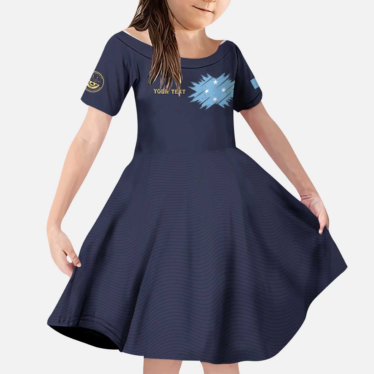 Personalised Federated States Of Micronesia Kid Short Sleeve Dress FSM Passport LT05 KID Navy - Polynesian Pride