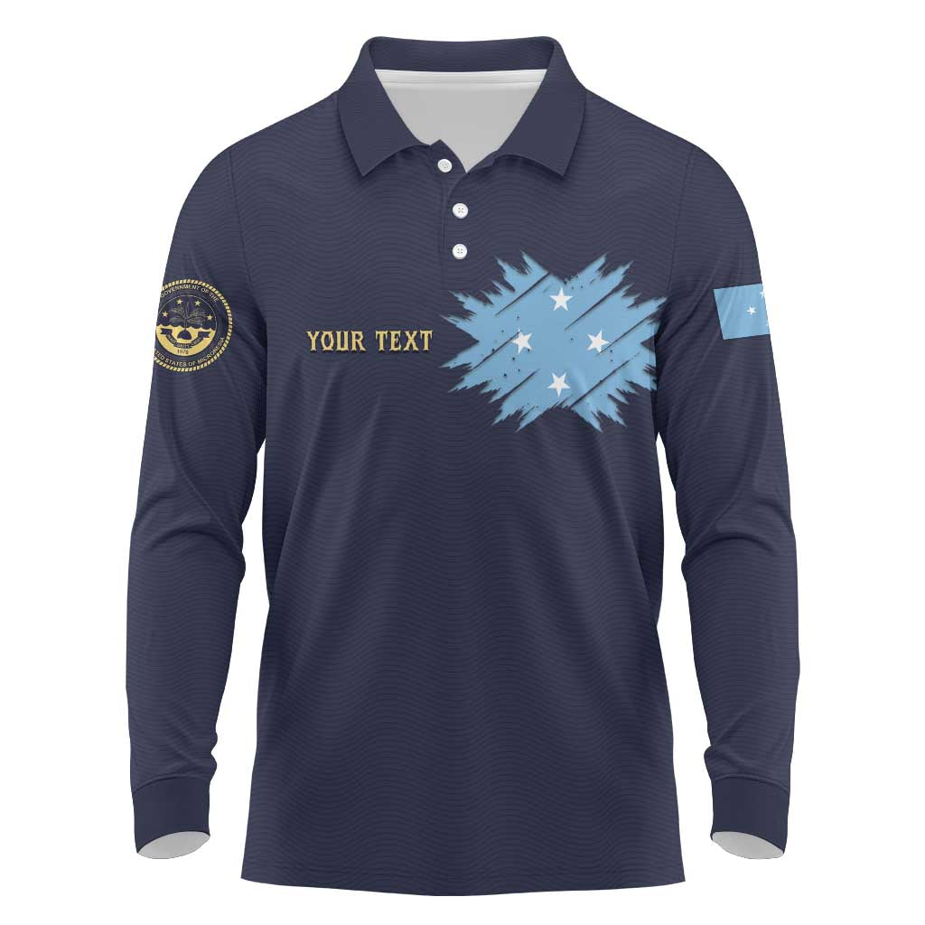Personalised Federated States Of Micronesia Long Sleeve Polo Shirt FSM Passport LT05 Navy - Polynesian Pride