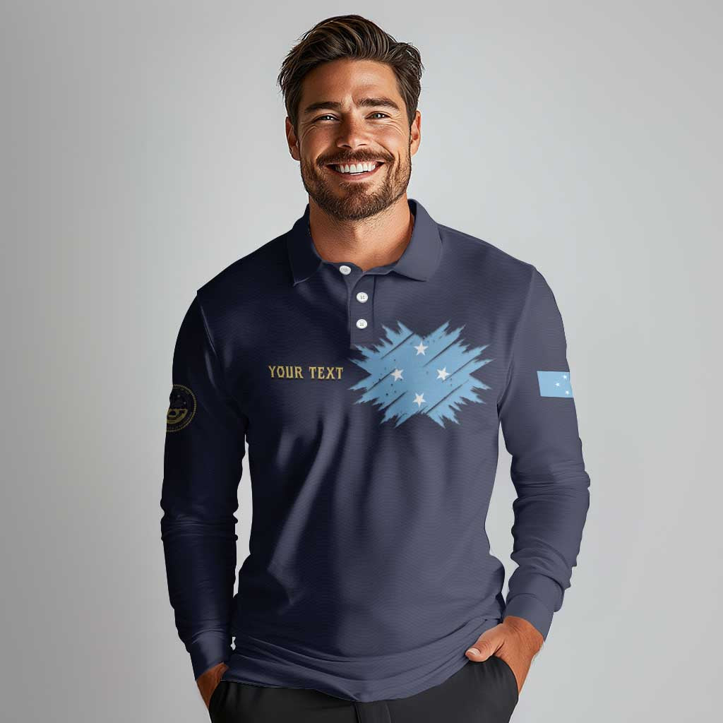 Personalised Federated States Of Micronesia Long Sleeve Polo Shirt FSM Passport LT05 - Polynesian Pride