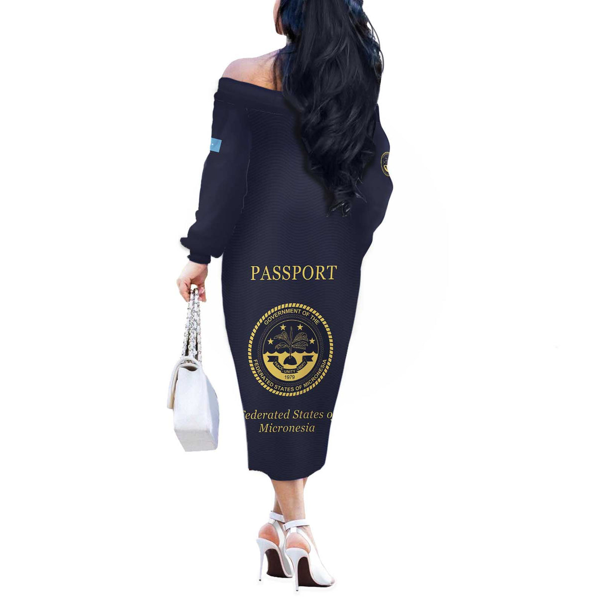 Personalised Federated States Of Micronesia Off The Shoulder Long Sleeve Dress FSM Passport LT05 - Polynesian Pride