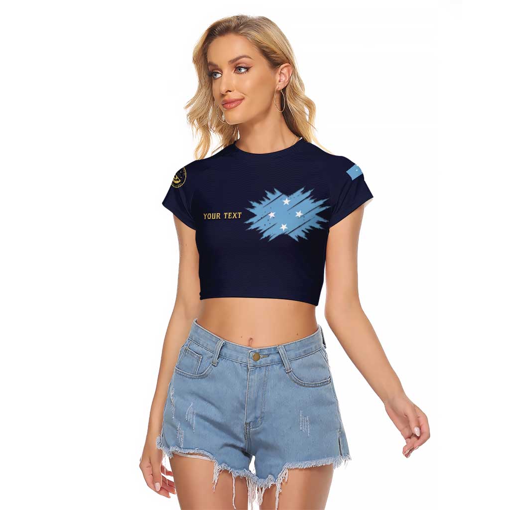 Personalised Federated States Of Micronesia Raglan Cropped T Shirt FSM Passport LT05 Female Navy - Polynesian Pride