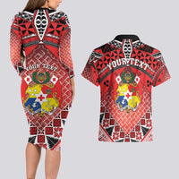 Personalised Tonga Constitution Day Couples Matching Long Sleeve Bodycon Dress and Hawaiian Shirt 150 Years Jubilee LT05 - Polynesian Pride