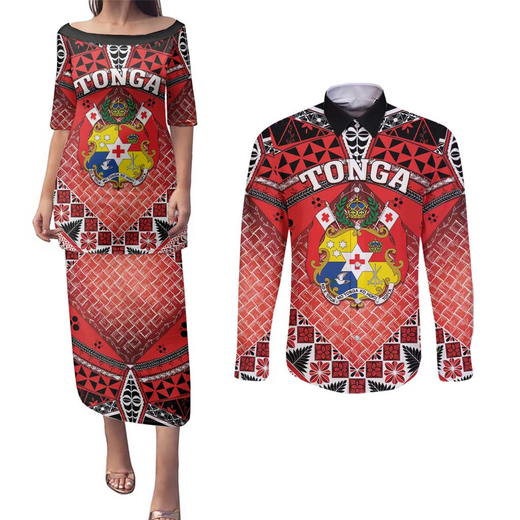 Personalised Tonga Constitution Day Couples Matching Puletasi and Long Sleeve Button Shirt 150 Years Jubilee - Polynesian Pride