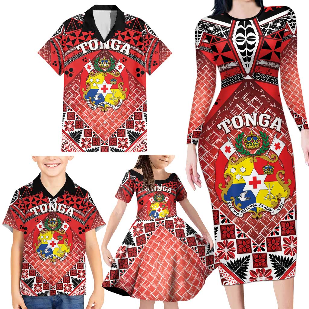 Personalised Tonga Constitution Day Family Matching Long Sleeve Bodycon Dress and Hawaiian Shirt 150 Years Jubilee LT05 - Polynesian Pride