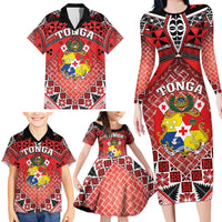 Personalised Tonga Constitution Day Family Matching Long Sleeve Bodycon Dress and Hawaiian Shirt 150 Years Jubilee LT05 - Polynesian Pride