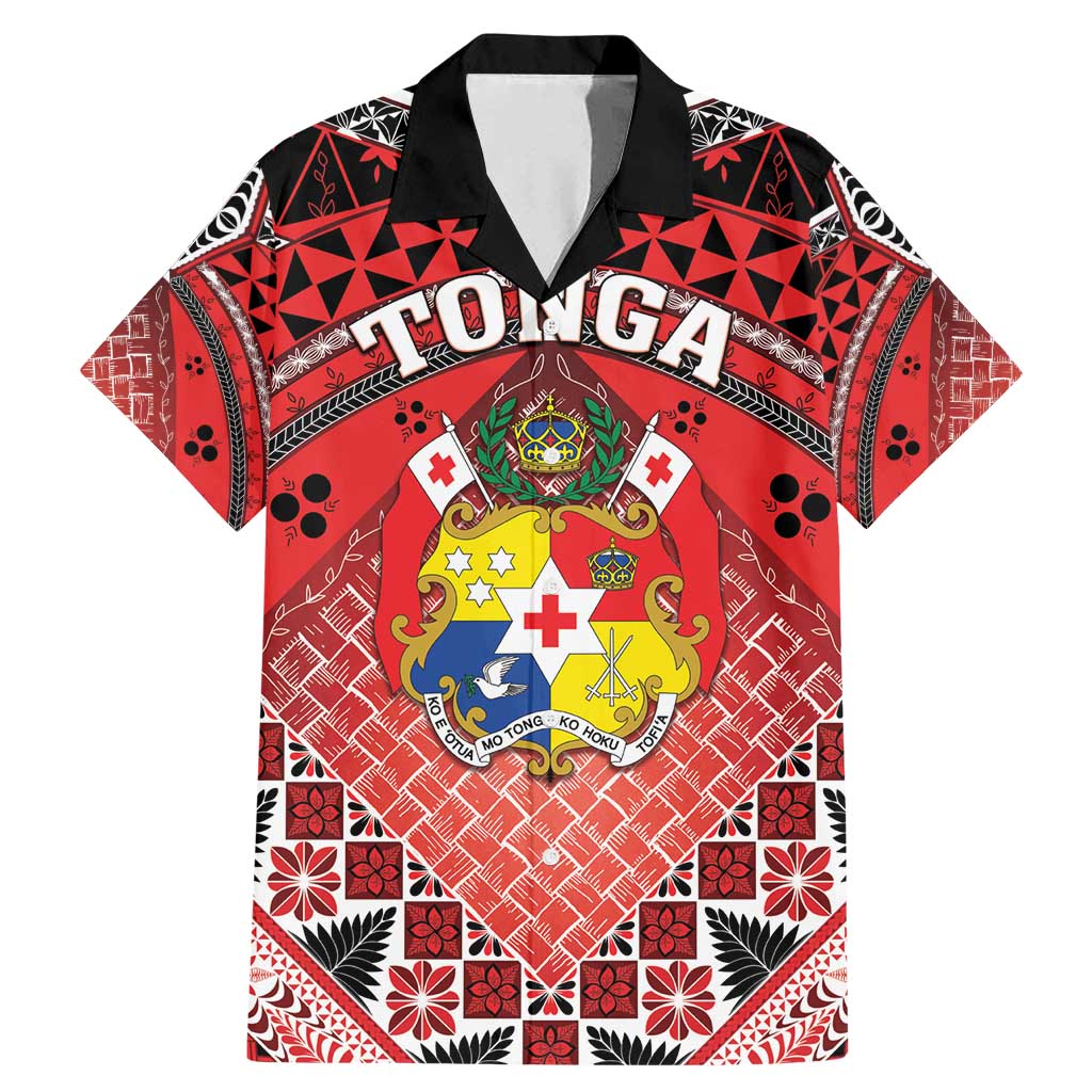 Personalised Tonga Constitution Day Family Matching Mermaid Dress and Hawaiian Shirt 150 Years Jubilee LT05 Dad's Shirt - Short Sleeve Red - Polynesian Pride