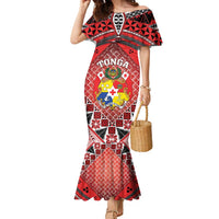 Personalised Tonga Constitution Day Family Matching Mermaid Dress and Hawaiian Shirt 150 Years Jubilee LT05 Mom's Dress Red - Polynesian Pride