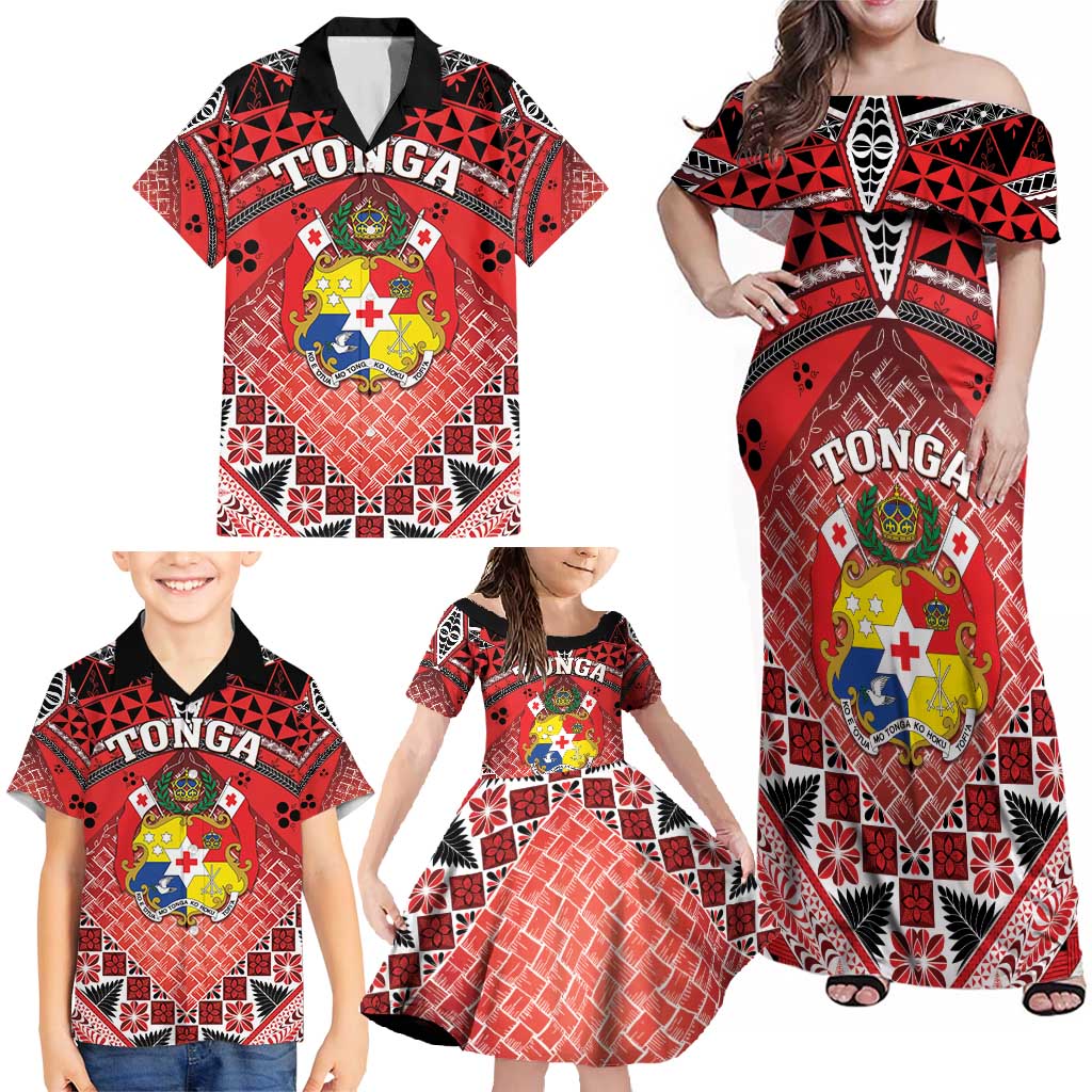 Personalised Tonga Constitution Day Family Matching Off Shoulder Maxi Dress and Hawaiian Shirt 150 Years Jubilee LT05 - Polynesian Pride