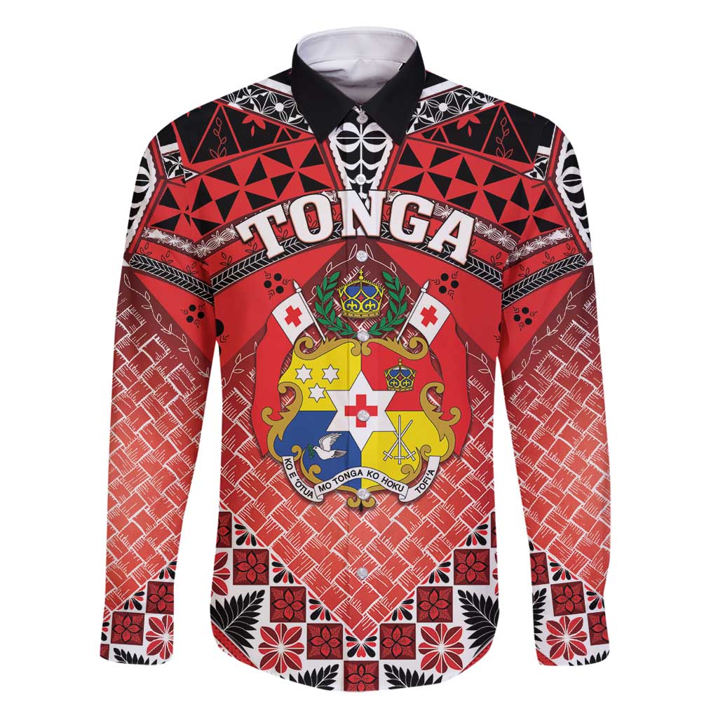 Personalised Tonga Constitution Day Family Matching Off Shoulder Short Dress and Hawaiian Shirt 150 Years Jubilee LT05 Dad's Shirt - Long Sleeve Red - Polynesian Pride