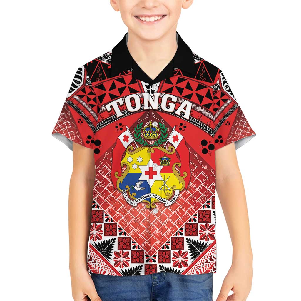Personalised Tonga Constitution Day Family Matching Off Shoulder Short Dress and Hawaiian Shirt 150 Years Jubilee LT05 Son's Shirt Red - Polynesian Pride