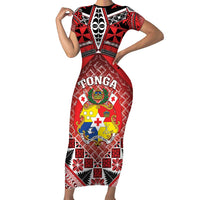 Personalised Tonga Constitution Day Family Matching Short Sleeve Bodycon Dress and Hawaiian Shirt 150 Years Jubilee LT05 Mom's Dress Red - Polynesian Pride