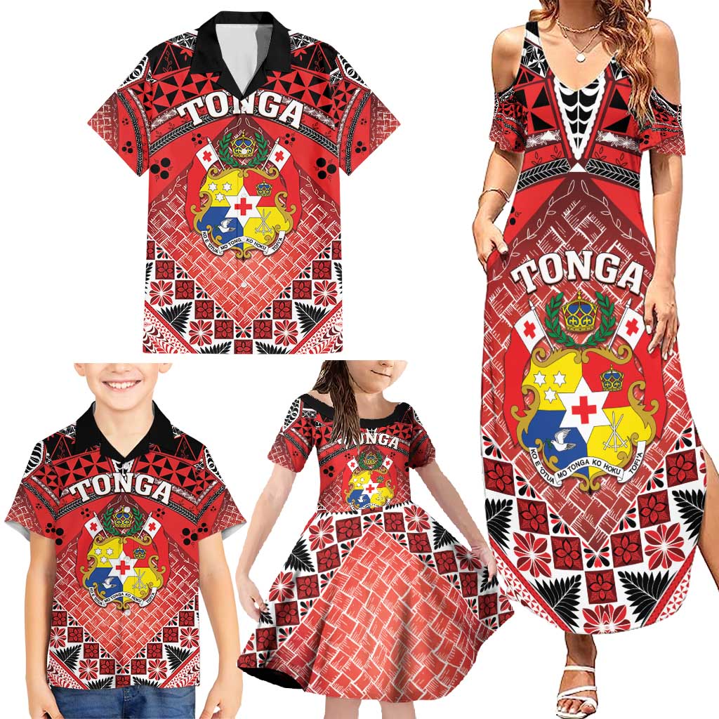 Personalised Tonga Constitution Day Family Matching Summer Maxi Dress and Hawaiian Shirt 150 Years Jubilee LT05 - Polynesian Pride