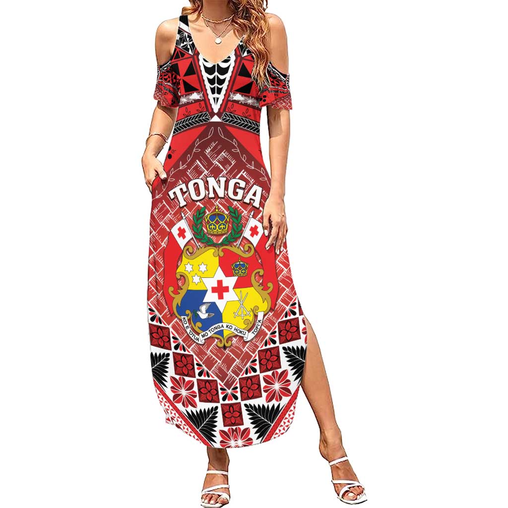 Personalised Tonga Constitution Day Family Matching Summer Maxi Dress and Hawaiian Shirt 150 Years Jubilee LT05 Mom's Dress Red - Polynesian Pride