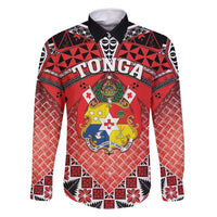Personalised Tonga Constitution Day Family Matching Tank Maxi Dress and Hawaiian Shirt 150 Years Jubilee LT05 Dad's Shirt - Long Sleeve Red - Polynesian Pride