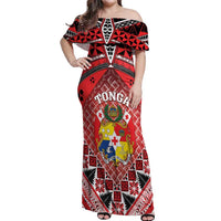Personalised Tonga Constitution Day Off Shoulder Maxi Dress 150 Years Jubilee LT05 Women Red - Polynesian Pride