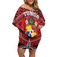 Personalised Tonga Constitution Day Off Shoulder Short Dress 150 Years Jubilee LT05 Women Red - Polynesian Pride