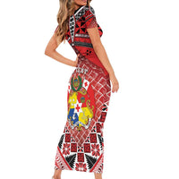 Personalised Tonga Constitution Day Short Sleeve Bodycon Dress 150 Years Jubilee - Polynesian Pride