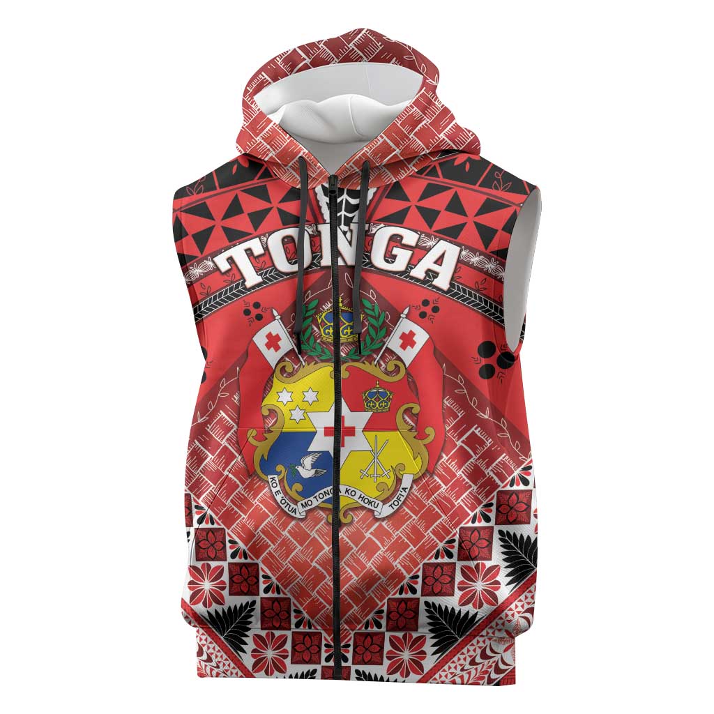 Personalised Tonga Constitution Day Sleeveless Zip Hoodie 150 Years Jubilee LT05 Red - Polynesian Pride