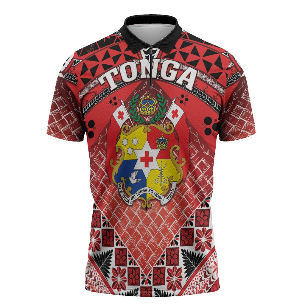 Personalised Tonga Constitution Day Zipper Polo Shirt 150 Years Jubilee - Polynesian Pride