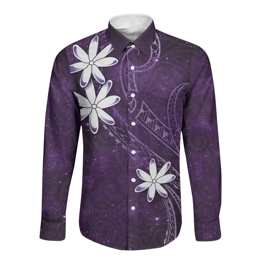 Tahiti Matarii Long Sleeve Button Shirt Tahitian Spring Purple Galaxy LT05 Unisex Purple - Polynesian Pride
