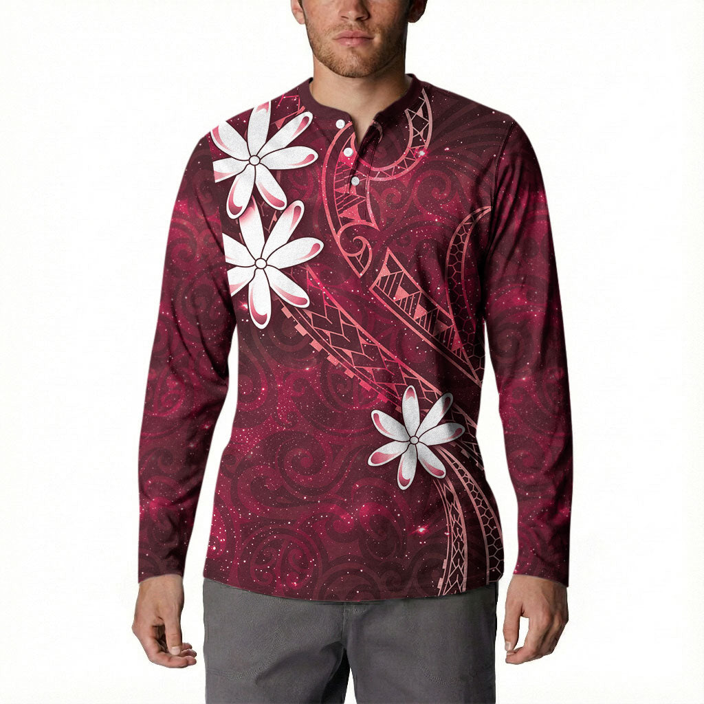 Tahiti Matarii Button Sweatshirt Tahitian Spring Red Galaxy LT05 - Polynesian Pride