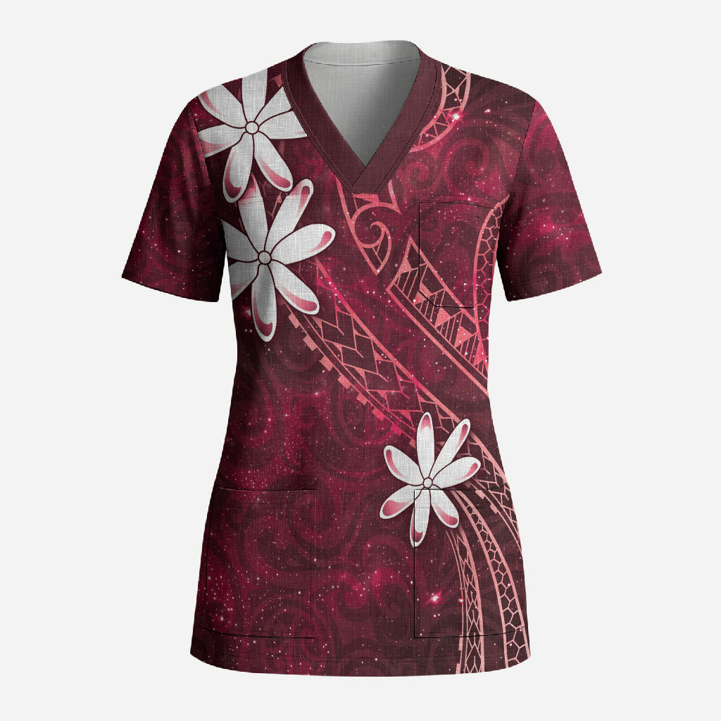 Tahiti Matarii Scrub Top Tahitian Spring Red Galaxy LT05 Adult Red - Polynesian Pride