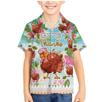 Hawaii Thanksgiving Family Matching Mermaid Dress and Hawaiian Shirt Funny Turkey Dabbing Dance LT05 Son's Shirt Blue - Polynesian Pride