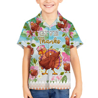 Hawaii Thanksgiving Family Matching Off Shoulder Long Sleeve Dress and Hawaiian Shirt Funny Turkey Dabbing Dance LT05 Son's Shirt Blue - Polynesian Pride