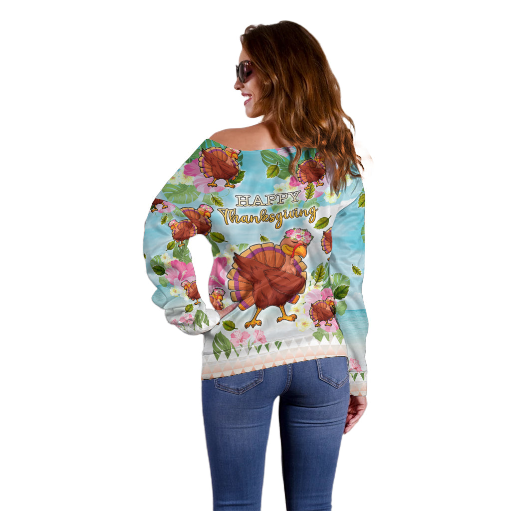 Hawaii Thanksgiving Off Shoulder Sweater Funny Turkey Dabbing Dance LT05 - Polynesian Pride