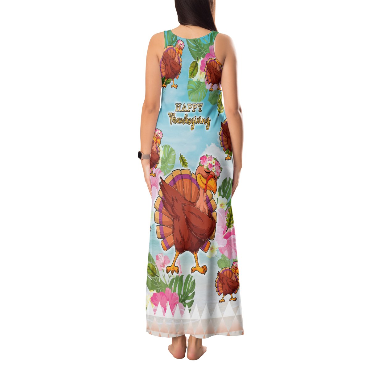 Hawaii Thanksgiving Tank Maxi Dress Funny Turkey Dabbing Dance LT05 - Polynesian Pride